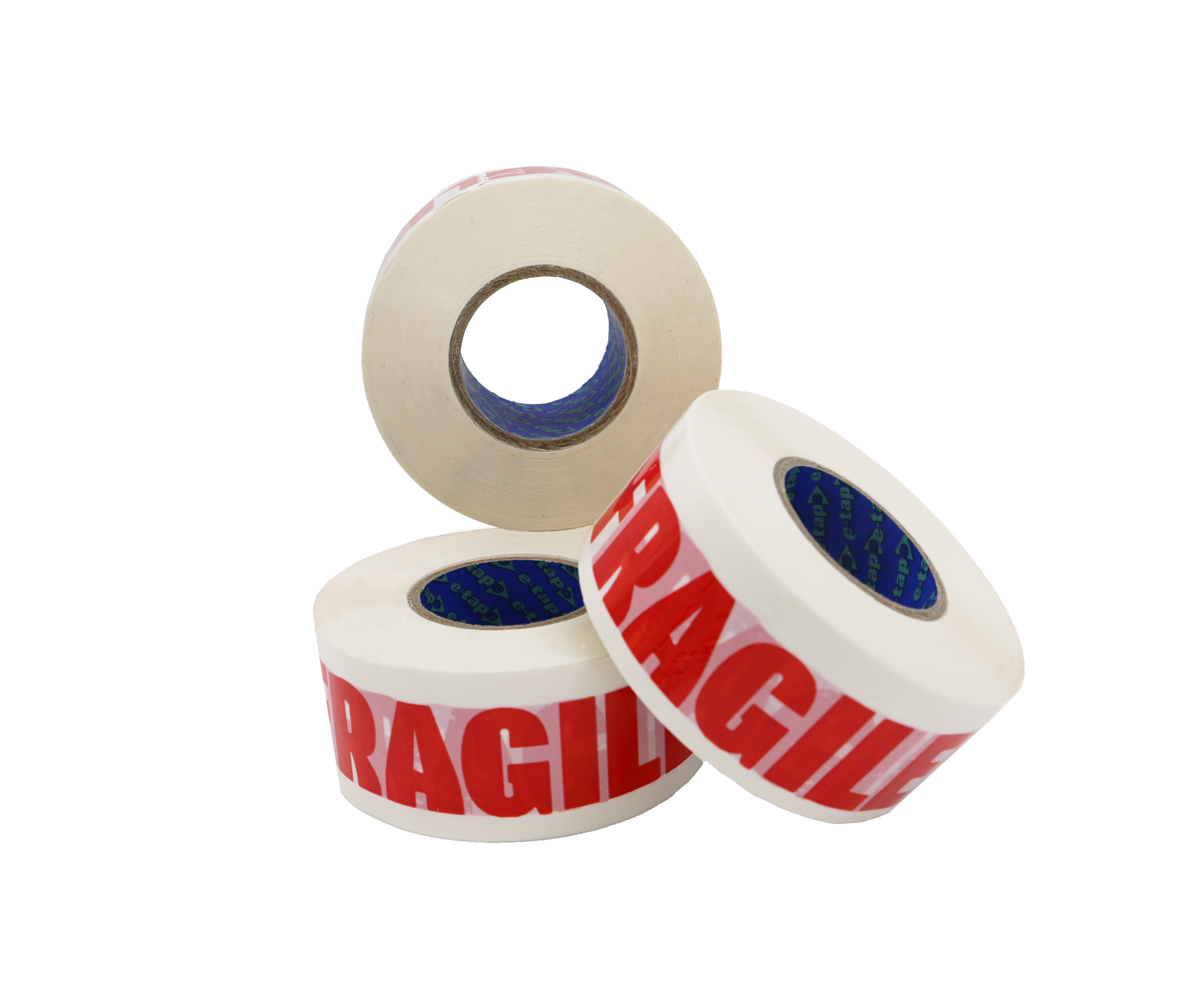E-TAPE® Gold 50mm x 150m White PP Tape Printed "FRAGILE" **
