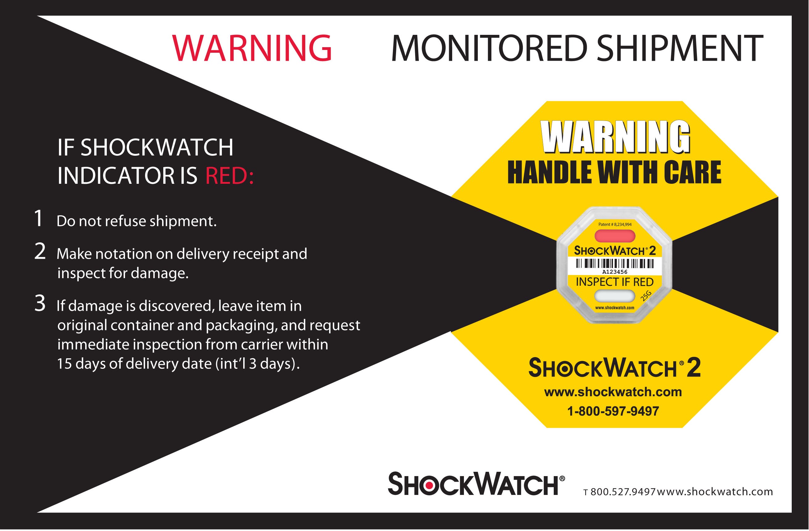 ShockDot / ShockWatch Label Companion Labels (200 labels/roll) - Size: 8.75"x 5.75"