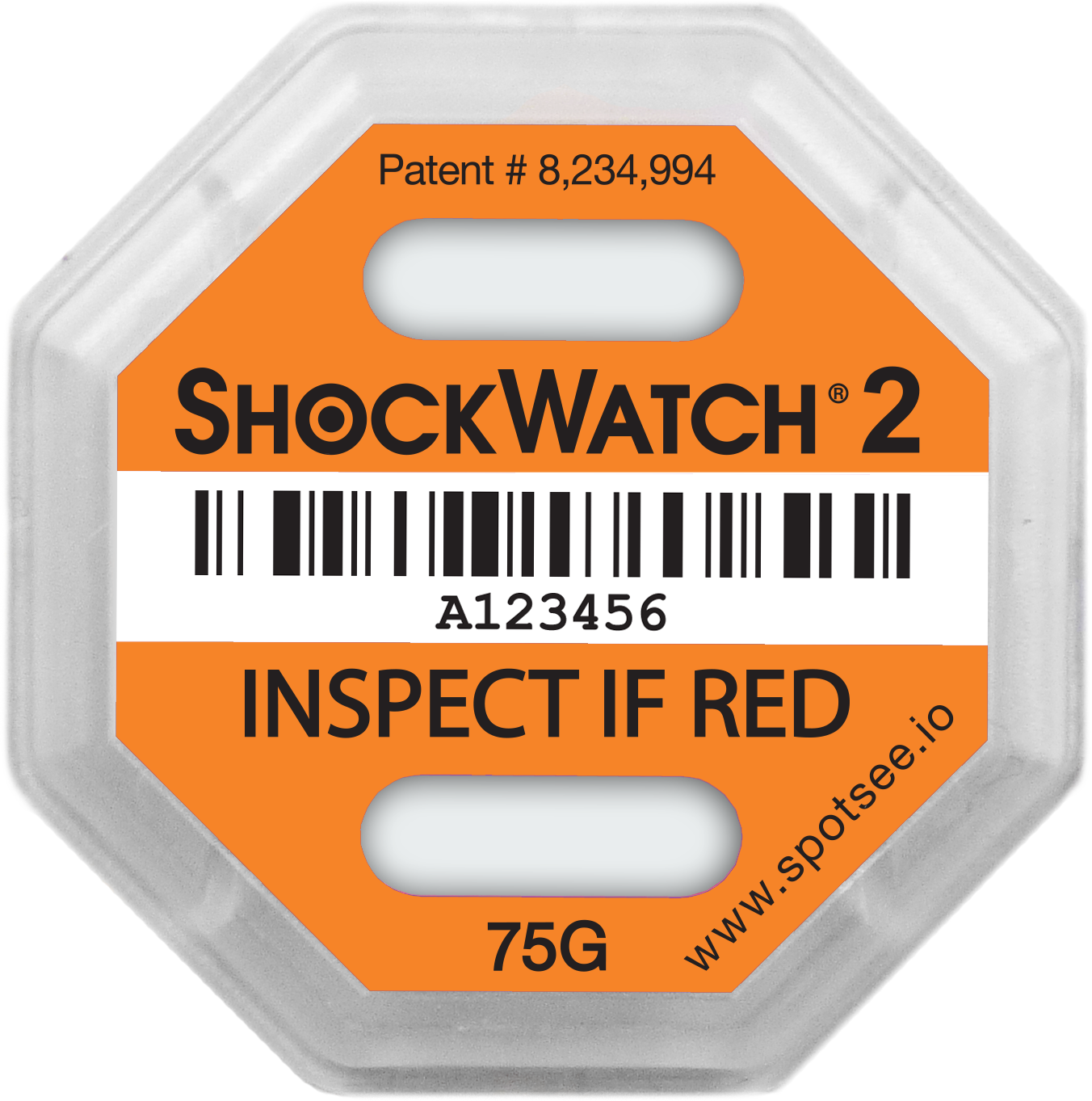 ORANGE 75G ShockWatch 2 Incl. Backing Label and Serial No.