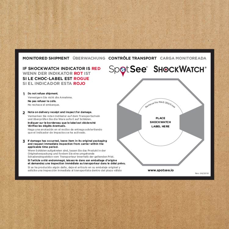 ShockDot / ShockWatch Label Multilingual Companion Labels (200 labels/roll)- Size: 8.75" x 5.75"
