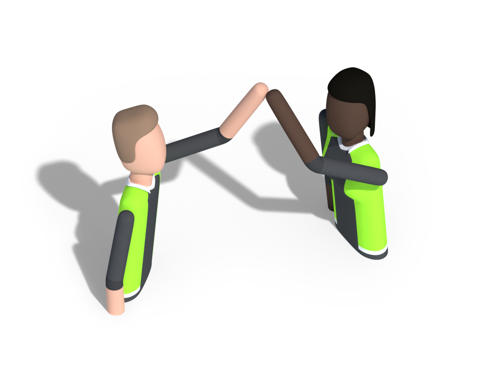 Two workers high-fiving